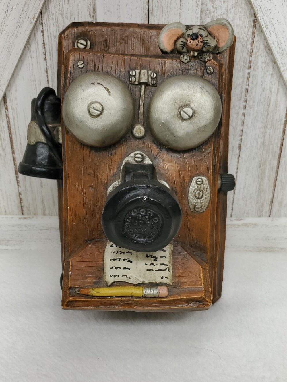 Vintage Rare Juta Sangthaweep 1974 Wall Crank Telephone Memo Holder Mouse Accent - Picture 1 of 12